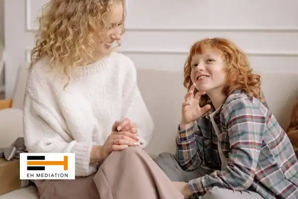 Happy mother and child after sorting child arrangements mediation Farnborough