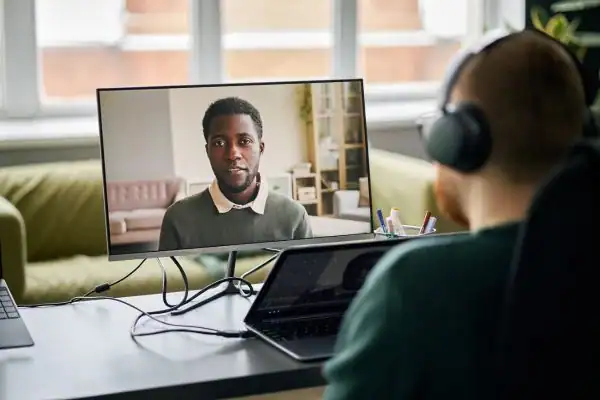 Man attending online mediation Farnborough MIAMS session